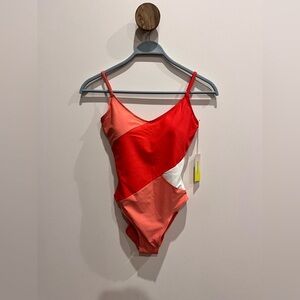 NWT Summersalt Women’s Marina One-piece Swimsuit Coral White Red Size 4